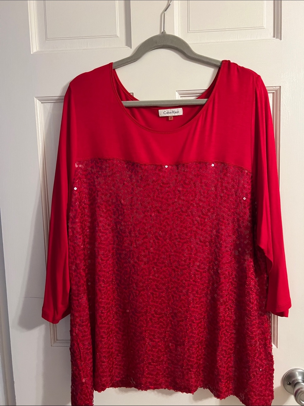 Calvin Klein Bright Red Sequin Front Pullover